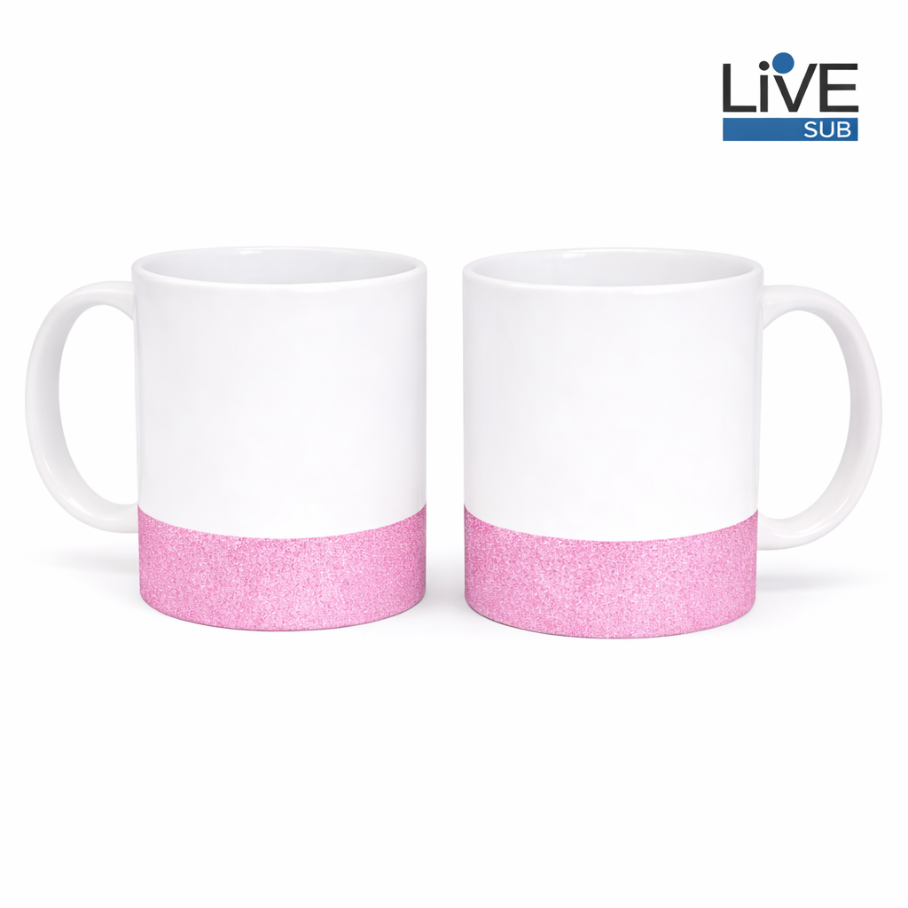 XICARA COM BASE DE GLITTER ROSA