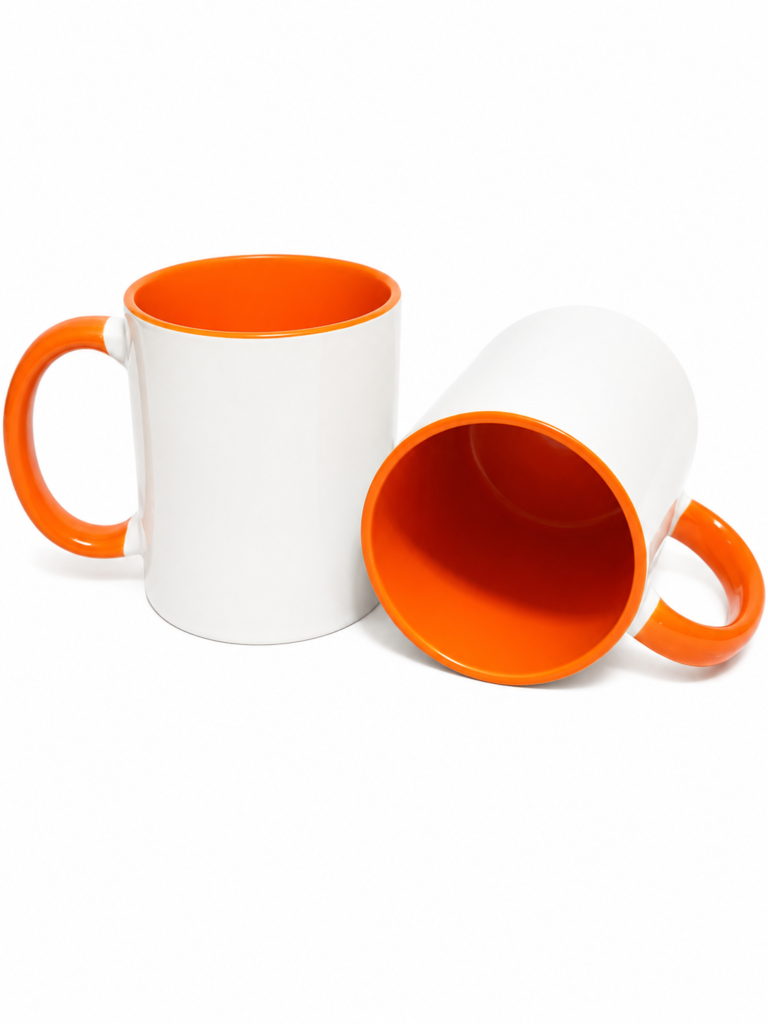 XICARA BRANCA COM ALÇA E INTERIOR LARANJA