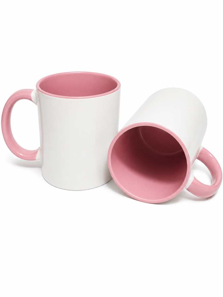 XICARA BRANCA COM ALÇA E INTERIOR ROSA