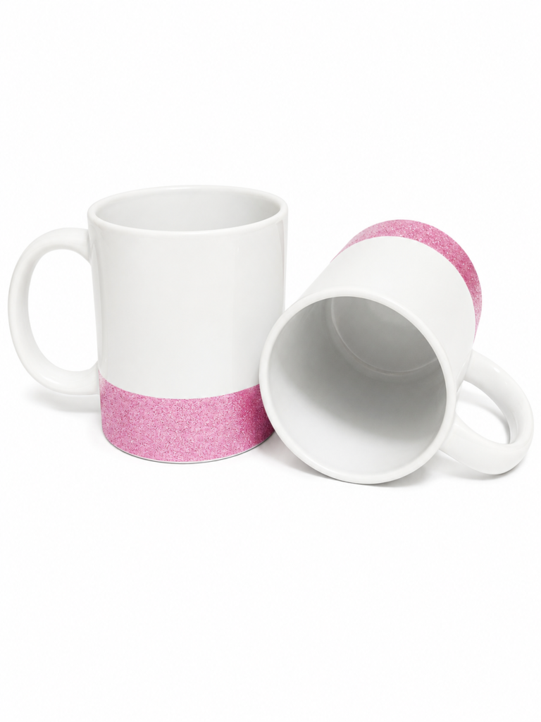XICARA COM BASE DE GLITTER ROSA