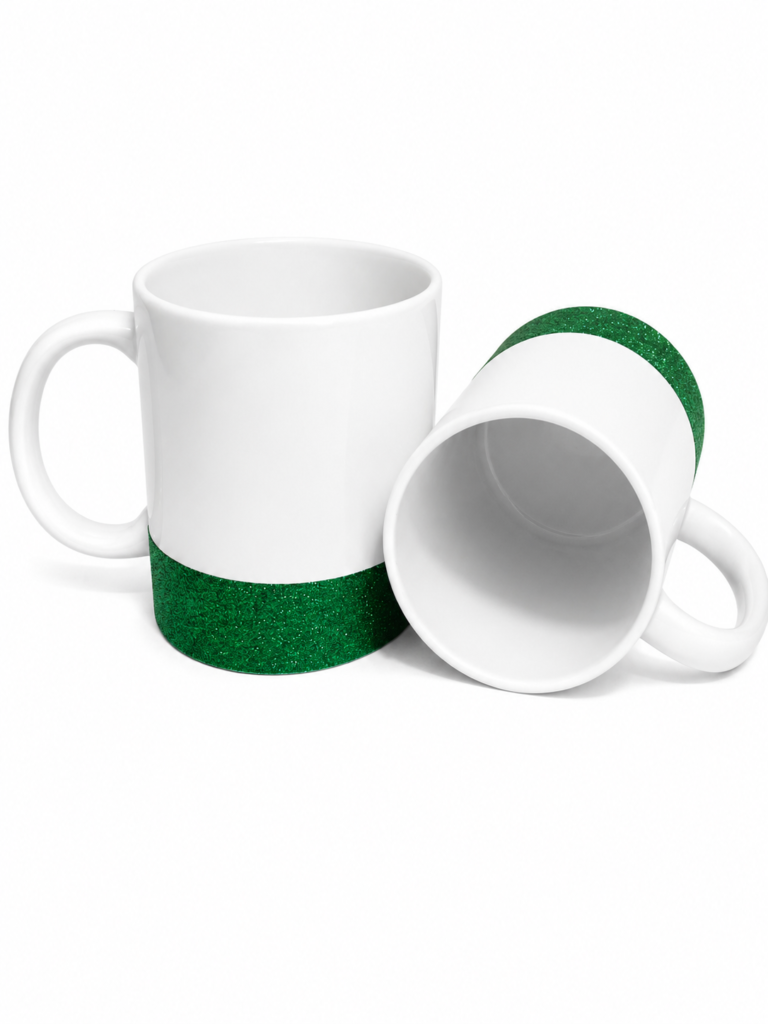XICARA COM BASE DE GLITTER VERDE