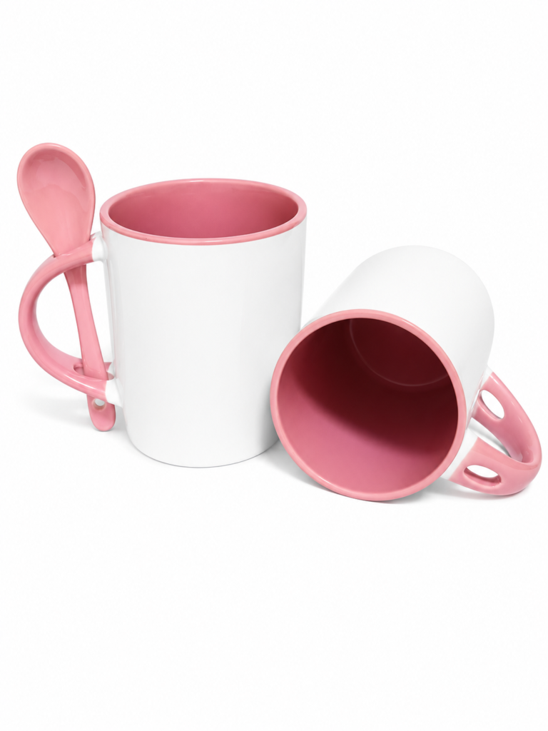 XICARA COM COLHER ROSA